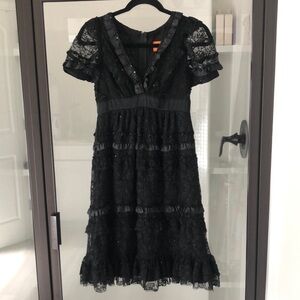 Voom Joy Han black ruffle lace silk dress XS witchy goth whimsigoth dark romance
